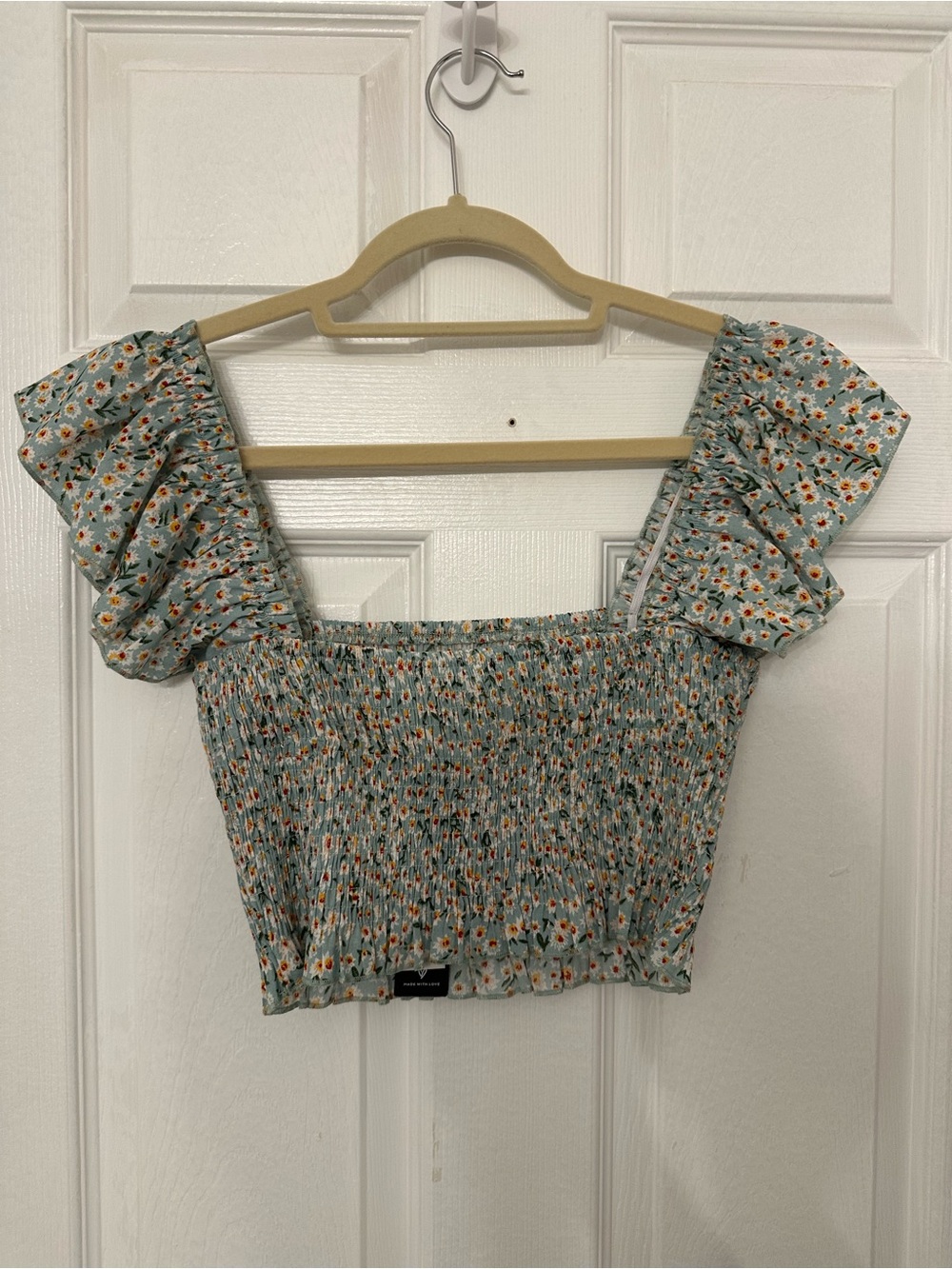 Lulu's Mint Floral Smocked Crop Top - Picture 2 of 3